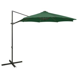 vidaXL Frih&auml;ngande tr&auml;dg&aring;rdsparasoll med st&aring;ng och LEDs gr&ouml;n 300 cm