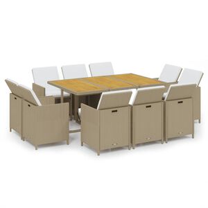 vidaXL Matgrupp f&ouml;r tr&auml;dg&aring;rden med dynor 11 delar konstrotting beige
