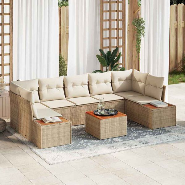 vidaXL Trädgårdsoffset med kudde 8 pcs Beige Poly rattan