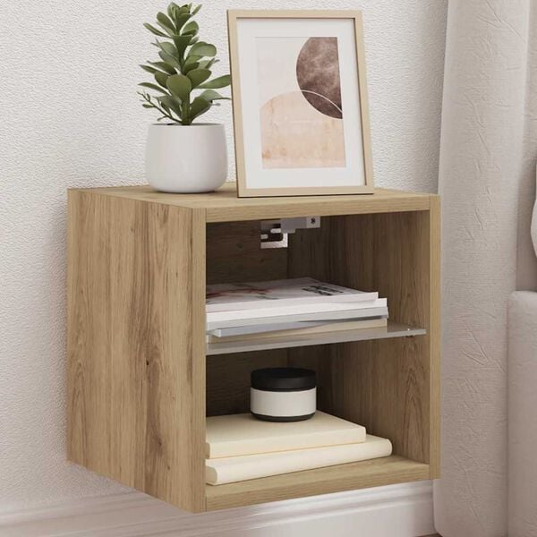 vidaXL Väggmonterad tv-bänk LED artisan ek 30x28,5x30 cm