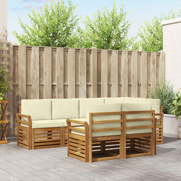 vidaXL Sektionsoffgrupp 7 pcs Naturlig och Gr&auml;dde Massivt Akaciatr&auml;