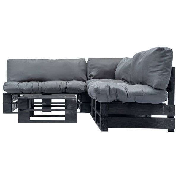 vidaXL Pallsoffa 4 delar med gr&aring; dynor tr&auml;