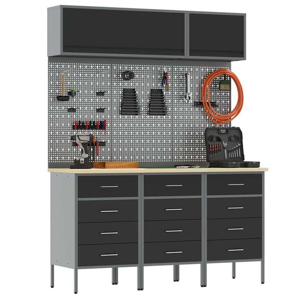 vidaXL Arbetskabinett Set med l&aring;da med lagring 8 pcs Svart