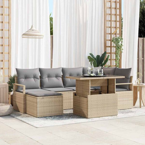 vidaXL Tr&auml;dg&aring;rdsoffset med lagring 7 pcs Beige Poly rattan