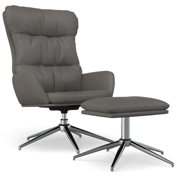 vidaXL Vilstol med pall gr&aring; &auml;kta l&auml;der och konstl&auml;der