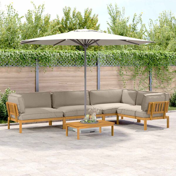 vidaXL Soffset med kudde Enf&auml;rgad 5 pcs Taupe Massivt Akaciatr&auml;