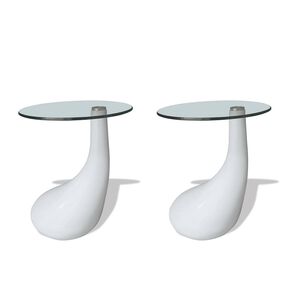 vidaXL Soffbord 2 st med rund bordsskiva glas h&ouml;gglans vit