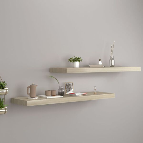 vidaXL Sv&auml;vande v&auml;gghyllor 2 st ek 90x23,5x3,8 cm MDF