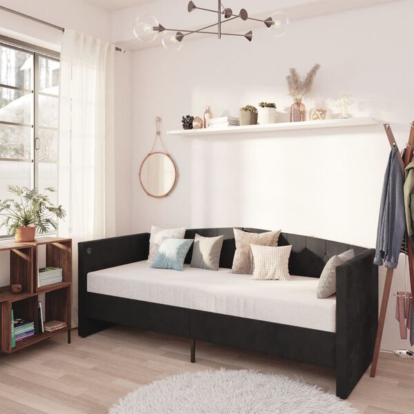 vidaXL Dagb&auml;dd med madrass USB svart sammet 90x200 cm