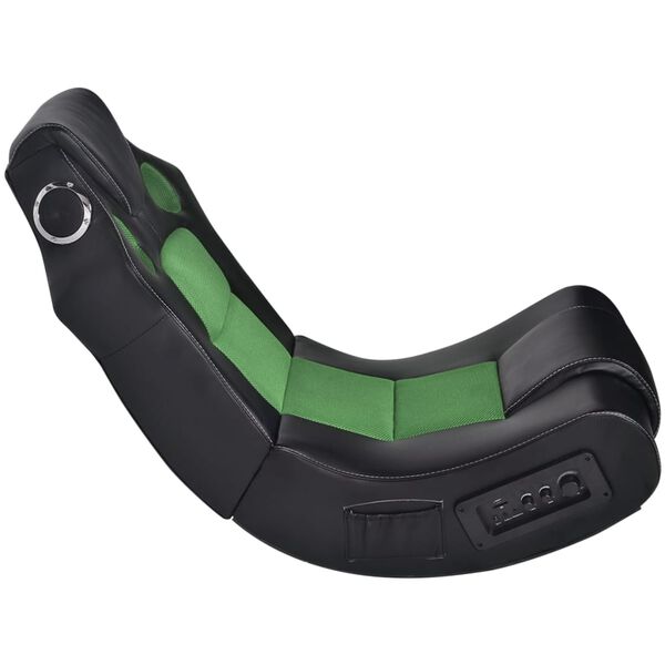 vidaXL Gungstol med musik svart och gr&ouml;n konstl&auml;der