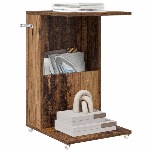 vidaXL Sidobord med hjul Gammalt tr&auml; 40 x 35 x 60 cm Konstruerat tr&auml;