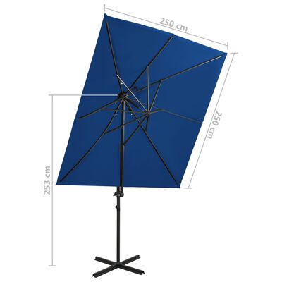 vidaXL Frihängande parasoll med ventilation azurblå 250x250 cm
