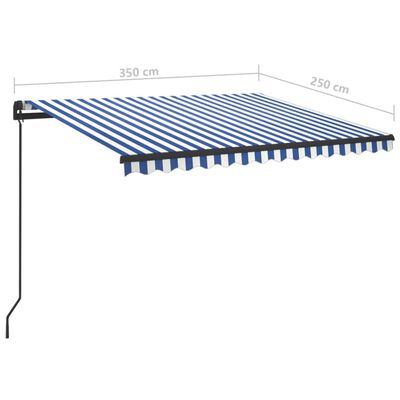 vidaXL Automatisk markis med vindsensor & LED 3,5x2,5 m blå och vit
