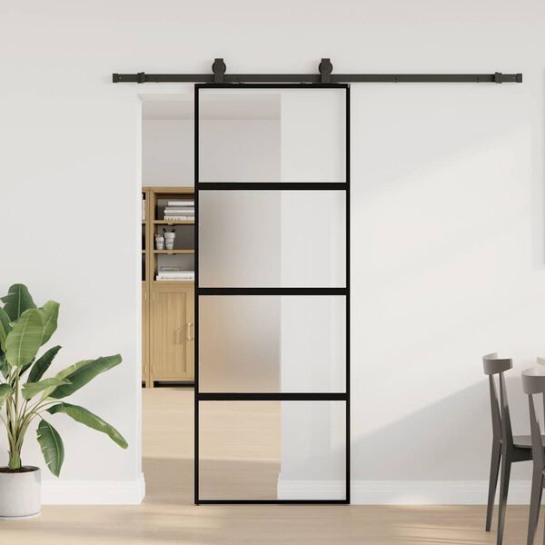 vidaXL Skjutdörr med beslag svart 76x205 cm härdat glas
