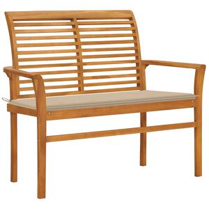 vidaXL Tr&auml;dg&aring;rdsb&auml;nk med beige dyna 112 cm massiv teak