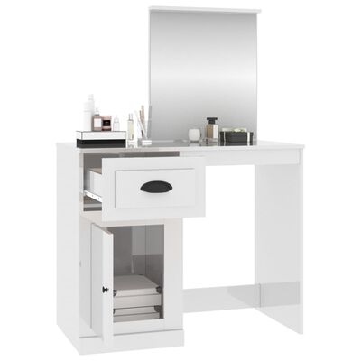 vidaXL Sminkbord med spegel högglans vit 90x50x132,5cm konstruerat trä
