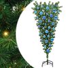 vidaXL Upp och ner konstgjord f&ouml;rbelyst julgran med bollsats 120 cm