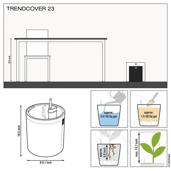 LECHUZA Blomkruka TRENDCOVER 23 Cork ALLT-I-ETT ljus