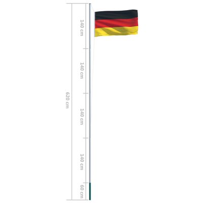 vidaXL Tysklands flagga och flaggstång i aluminium 6,2 m