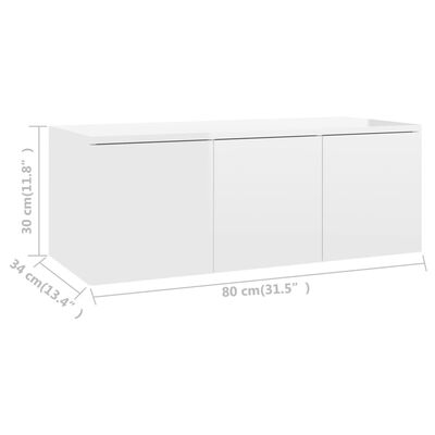 vidaXL TV-bänk vit högglans 80x34x30 cm spånskiva