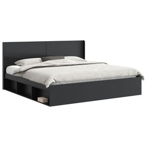 vidaXL S&auml;ngram med f&ouml;rvaring och huvudgavel Svart 200 x 200 cm