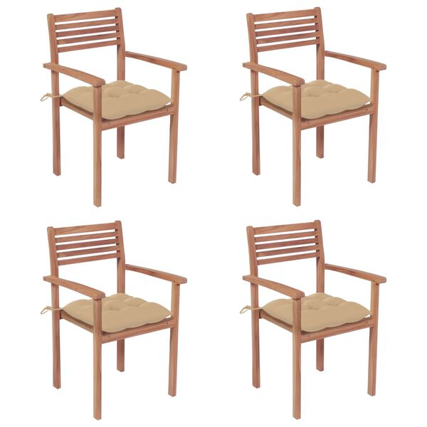 vidaXL Tr&auml;dg&aring;rdsstolar med beige dynor 4 st massiv teak