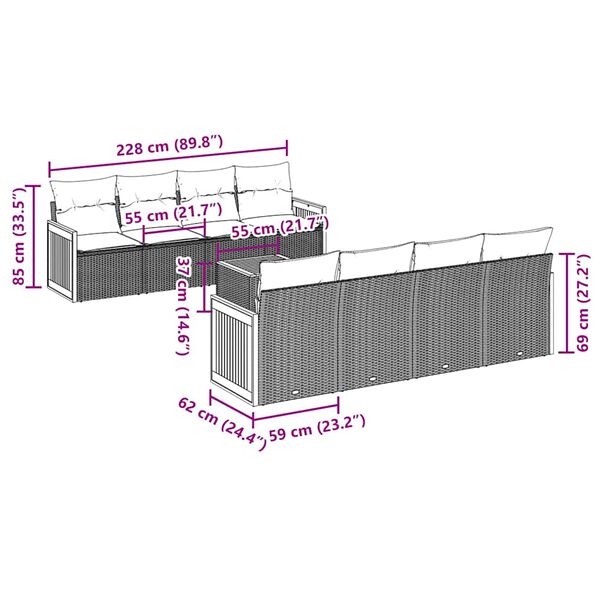 vidaXL Loungegrupp f&ouml;r tr&auml;dg&aring;rden m dynor 9 delar svart konstrottning