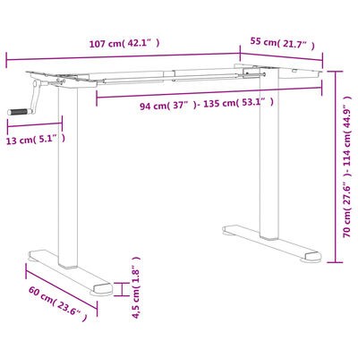 vidaXL Stativ för höjbart skrivbord (94-135)x60x(70-114) cm stål