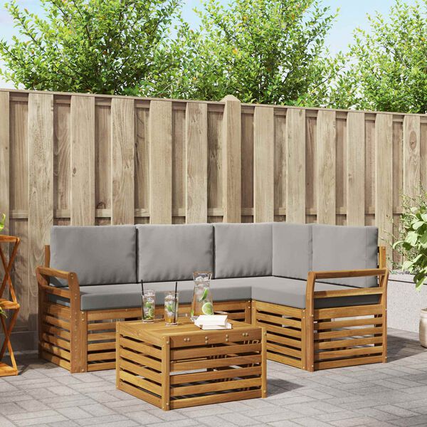 vidaXL Utomhussoffset 5 pcs Naturlig och Ljus Gr&aring; Massivt Akaciatr&auml;