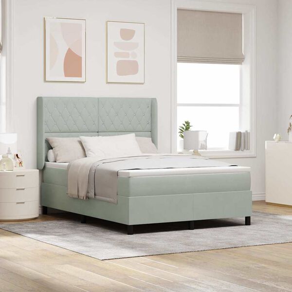 vidaXL B&auml;ddfj&auml;der med madrass med led Ljusgr&aring; 160 x 200 cm Sammet