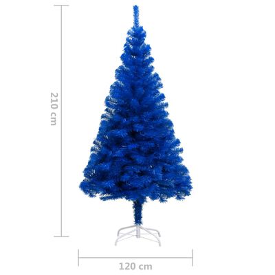vidaXL Plastgran med LED och julgranskulor blå 210 cm PVC