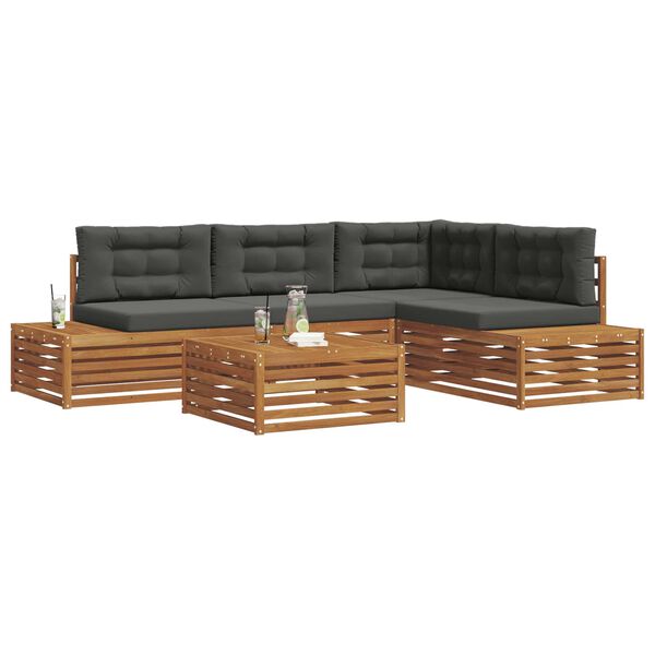 vidaXL Utomhussoffset med kudde 5 Stycke Naturlig och Antracit