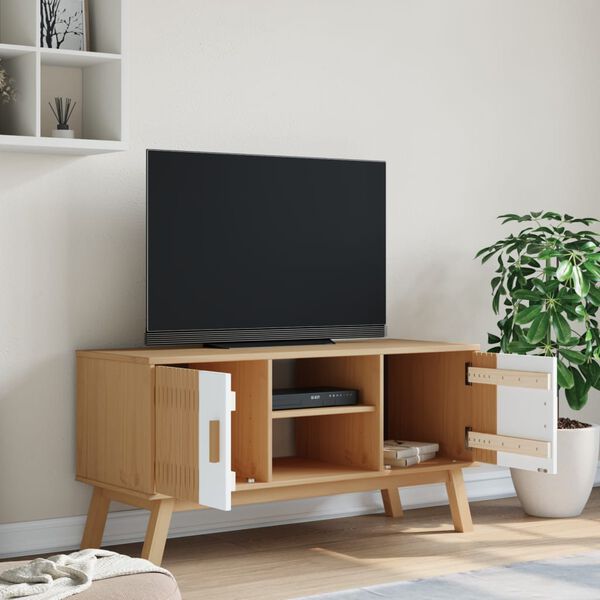vidaXL Tv-b&auml;nk OLDEN vit och brun 114x43x57 cm massiv furu