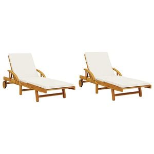 vidaXL Solstolar 2 st med kuddar 200x68x83 cm massivt akaciatr&auml;