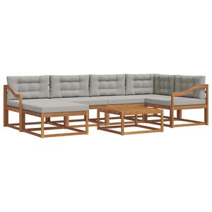 vidaXL Utomhussoffset med kudde 7 pcs Naturlig och Ljus Gr&aring;