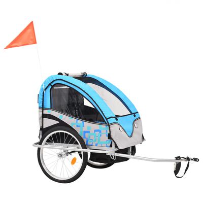 vidaXL Cykelvagn och barnvagn 2-i-1 blå och grå