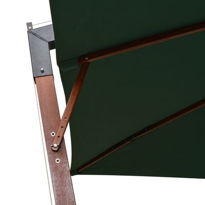vidaXL Hängande parasoll 300x300 cm trästång grön