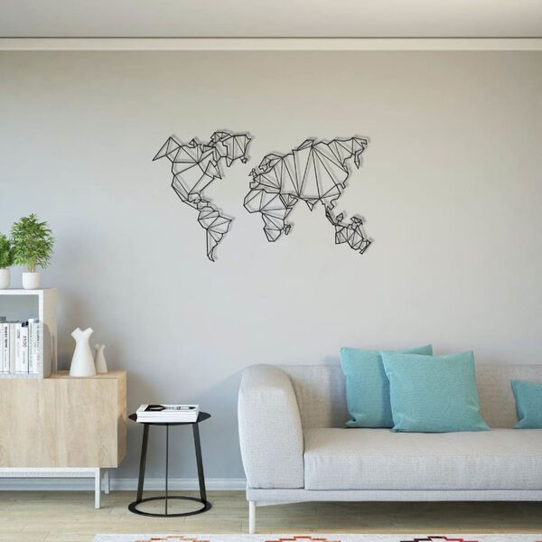 Homemania V&auml;ggdekoration World Map 120x72 cm metall svart