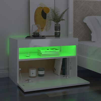 vidaXL Sängbord med LED-belysning vit högglans 60x35x40 cm
