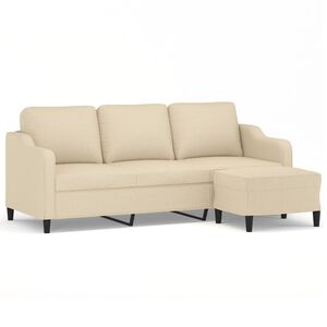 vidaXL 3-sitssoffa med fotpall Gr&auml;ddvit 180 cm tyg