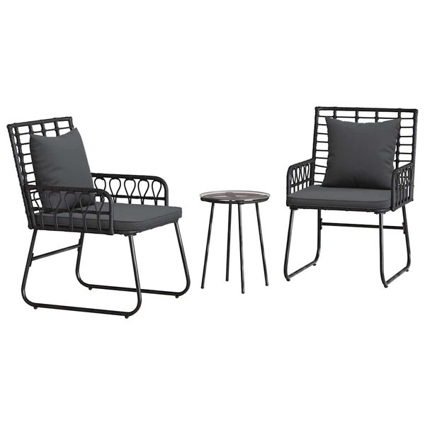 vidaXL Trädgårdsmöbelset 3 pcs Svart och Anthracit Poly rattan, stål