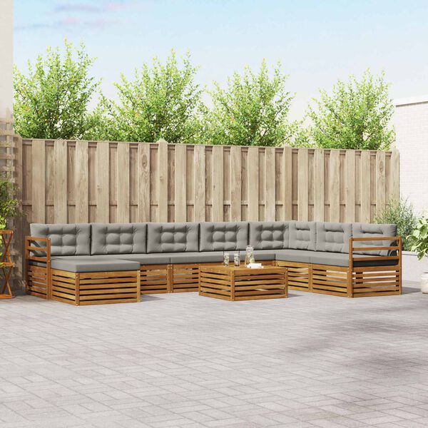 vidaXL Soffgrupper 9 pcs Naturlig och Ljus Gr&aring; Massivt Akaciatr&auml;