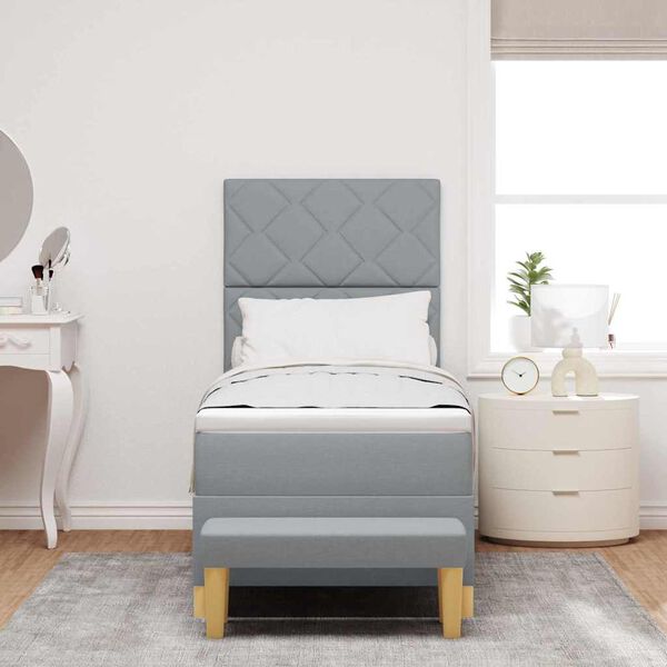 vidaXL B&auml;ddfj&auml;der med madrass med huvudgavel Ljusgr&aring; 80 x 200 cm tyg