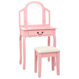 vidaXL Sminkbord med pall rosa 65x36x128 cm kejsartr&auml; MDF
