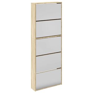 vidaXL Skosk&aring;p med 5 l&aring;dor och spegel ek 63x17x169,5 cm