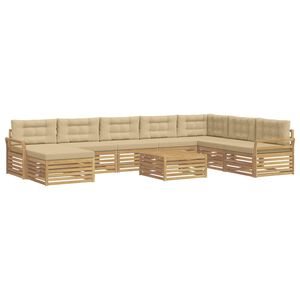 vidaXL Utomhussoffset 9 st Vit och Beige Massivt Akaciatr&auml;
