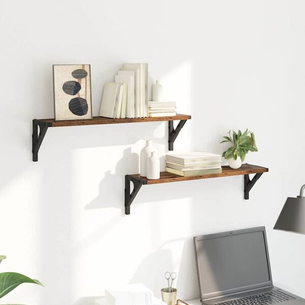 vidaXL Vägg hyllor 2 pcs Gammalt trä 60 x 15 x 15,5 cm Konstruerat trä