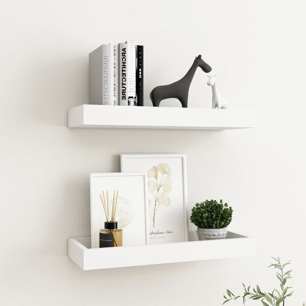 vidaXL V&auml;gghyllor med kant 2 st Vit 40x15x4 cm MDF