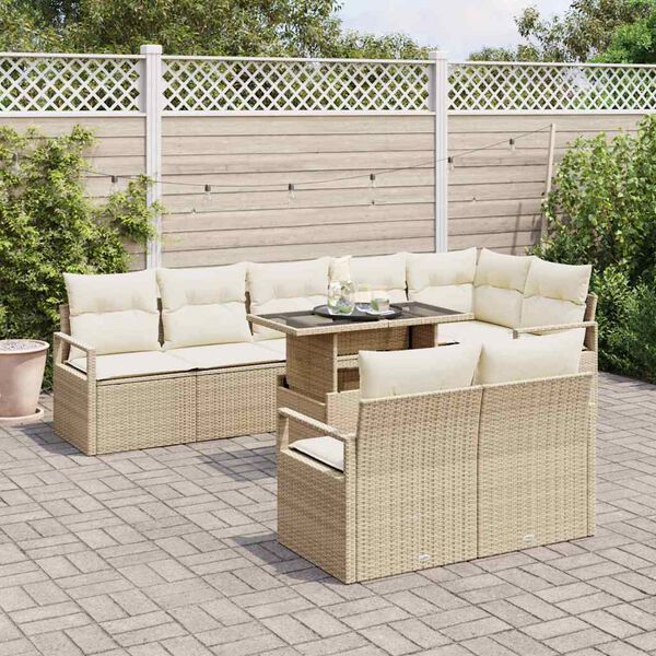 vidaXL Tr&auml;dg&aring;rdsoffset med lagring 9 pcs Beige Poly rattan