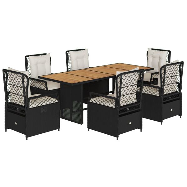 vidaXL Matgrupp f&ouml;r tr&auml;dg&aring;rden med dynor 7 delar svart konstrotting